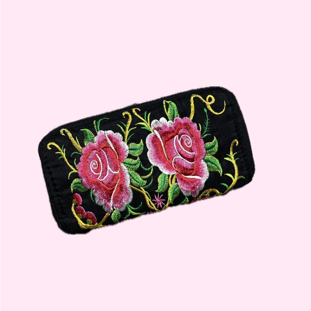 Embroidered Floral Large Wallet